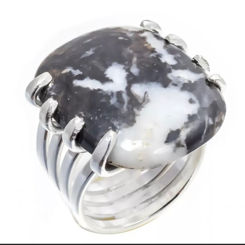 Zebra jasper sterling claw style ring size 6.25